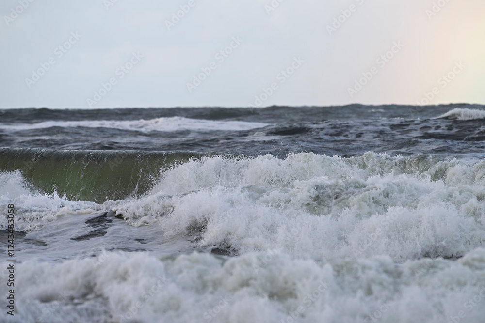 Rough Ocean Waves Under Cloudy Sky, Den Burg, Texel, Netherlands Rough Ocean Waves Under Cloudy Sky, Den Burg, Texel, Netherlands