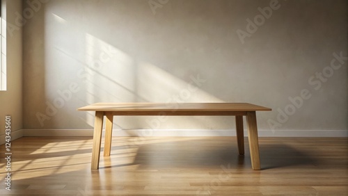 A Simple Wooden Table in a Sunlit Room with a Neutral Wall