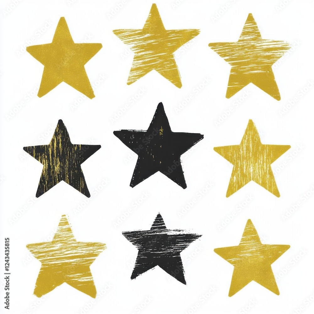 Obraz premium Handdrawn golden stars with textured brushstrokes