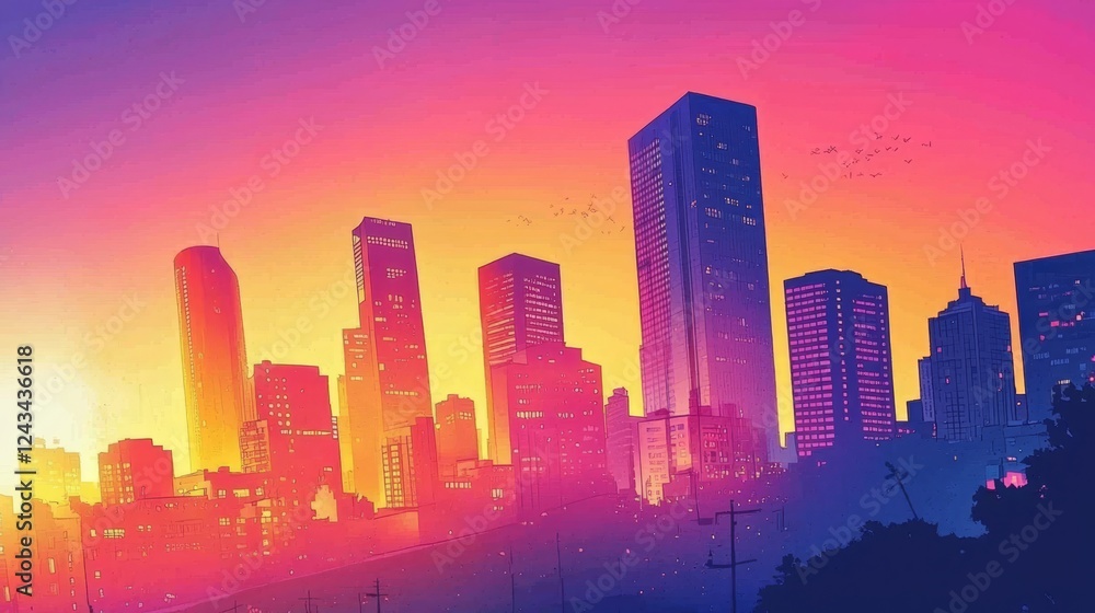 Fototapeta premium Modern urban landscape template with comic flair