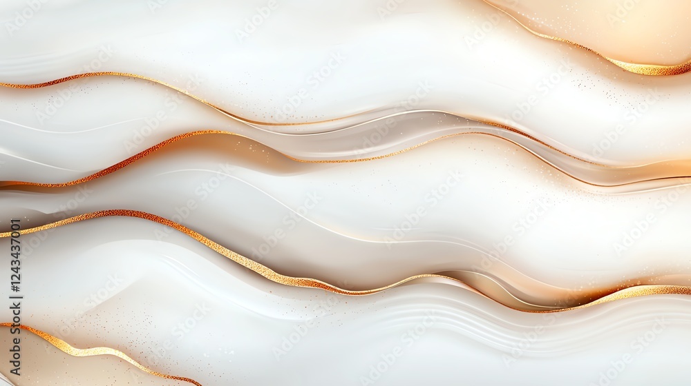 Obraz premium An abstract image featuring smooth, flowing lines in soft white and warm gold tones, creating a soothing and elegant background suitable for various creative projects.
