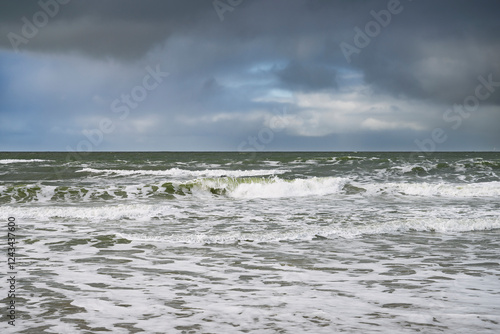 Stormy Sea with Dark Clouds and Choppy Waves, De Koog, Texel, Netherlands