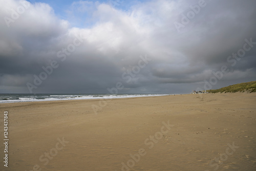 Deserted Beach Under Cloudy Sky, De Koog, Texel, Netherlands
