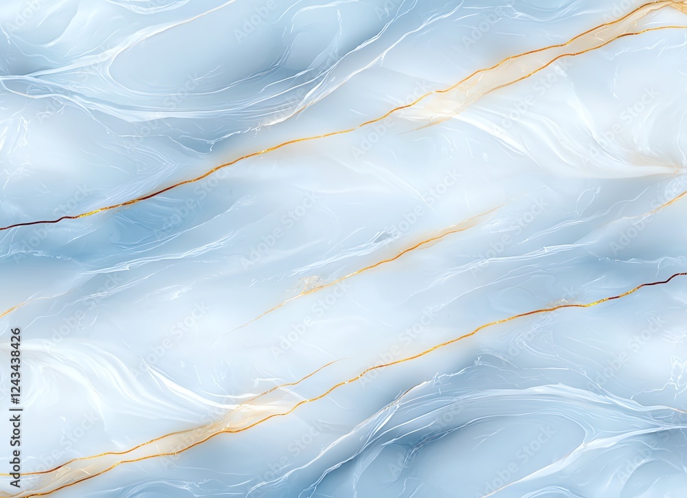 Obraz premium An elegant abstract background with soft blue and white swirls, accented by delicate gold lines, creating a calm and sophisticated visual effect for various design projects.