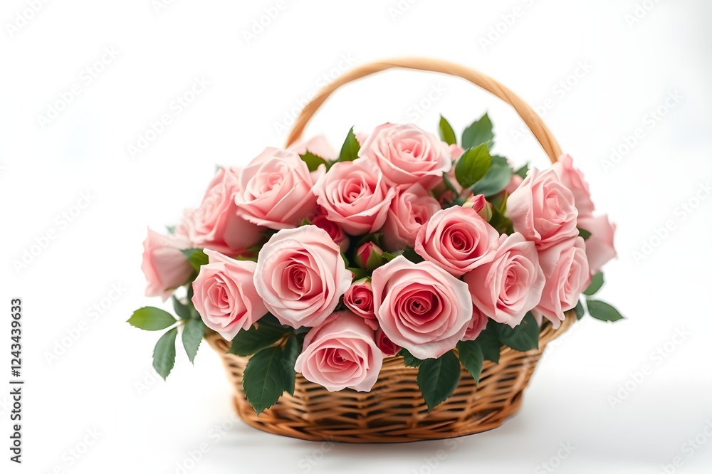 beautiful bouquet of pink roses in basket, isolated on white
beautiful bouquet of pink roses in basket, isolated on white