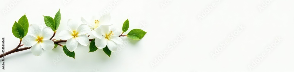 Fototapeta premium Blooming White Jasmine vine against a white background, stems, jasmine