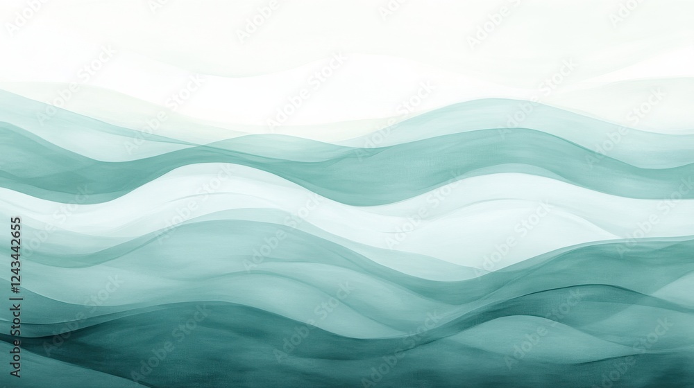 Calm gradient waves of ocean blue and seafoam green create a serene atmosphere at the shoreline during early morning Calm gradient waves of ocean blue and seafoam green create a serene atmosphere at the shoreline during early morning