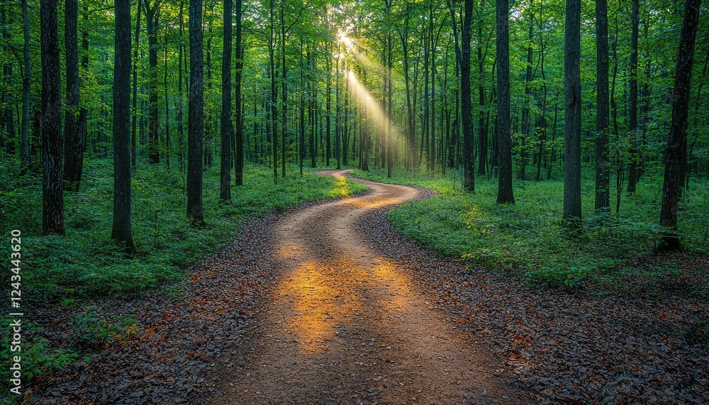 Fototapeta premium Sunlit Path Winding Through A Lush Green Forest