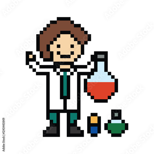 Cute pixel cartoon 8bit character man doctor medicine care pill treat game care decoration pharmacist male doctor medicine hospital 8 bit male pixel art game png vector.