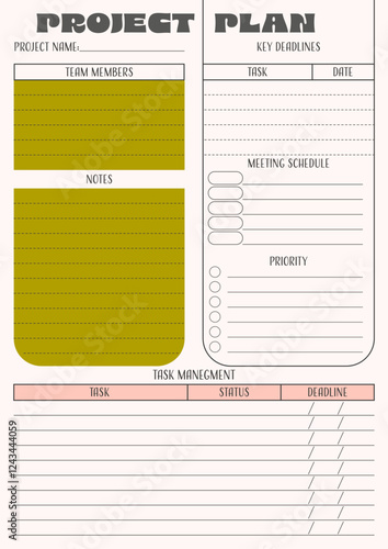 Printable project planner. Customizable template for business time management. Vector.