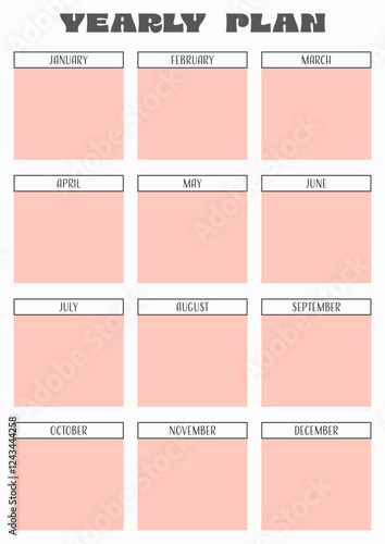 Printable yearly planner. Customizable template for time management. Vector.