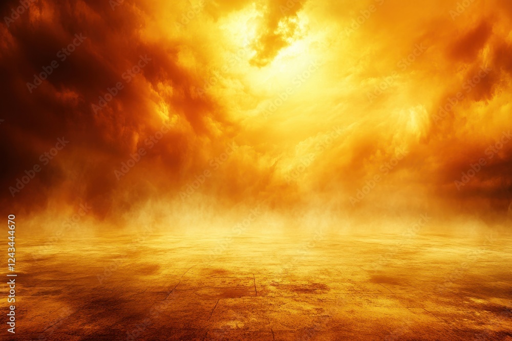 Dramatic Golden Sky at Sunset with Clouds and Mysterious Atmosphere Dramatic Golden Sky at Sunset with Clouds and Mysterious Atmosphere