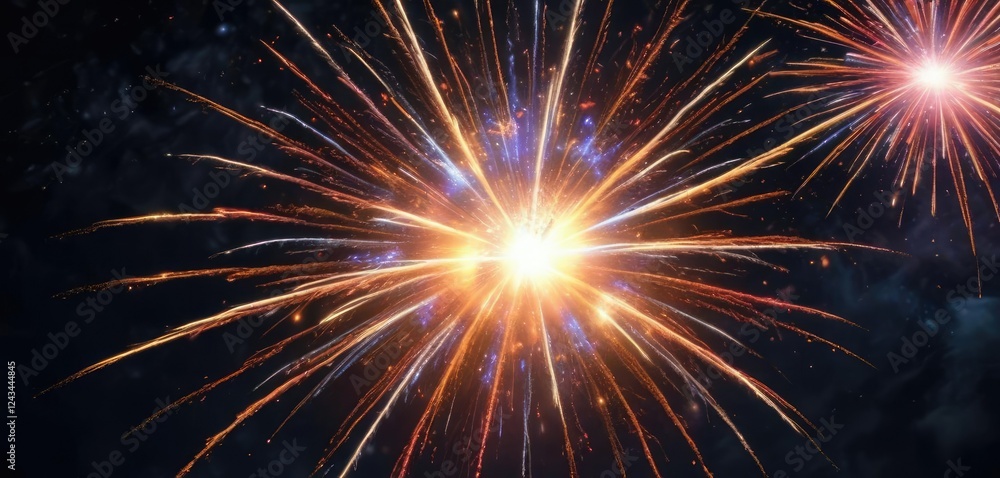 Fototapeta premium Vibrant abstract firework explosion in the night sky, pyrotechnic display, evening sky