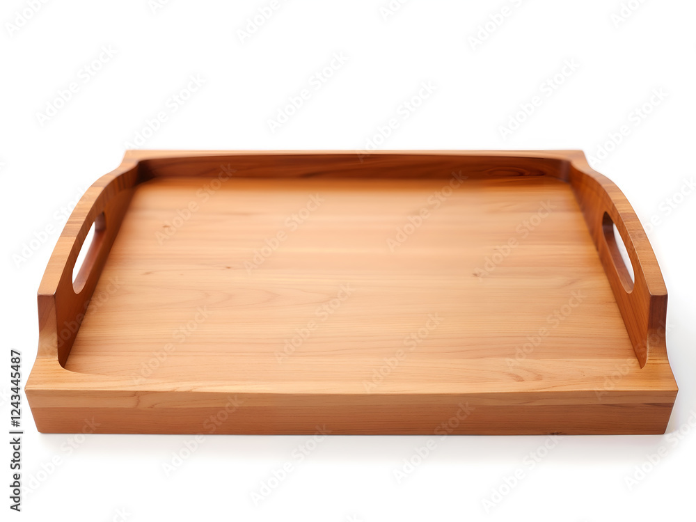 A classic wooden tray ideal for food presentation or organizing items at home or office isolated on white background. Generative AI A classic wooden tray ideal for food presentation or organizing items at home or office isolated on white background. Generative AI