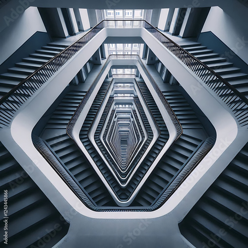 A symmetrical staircase shot from a unique angle.
