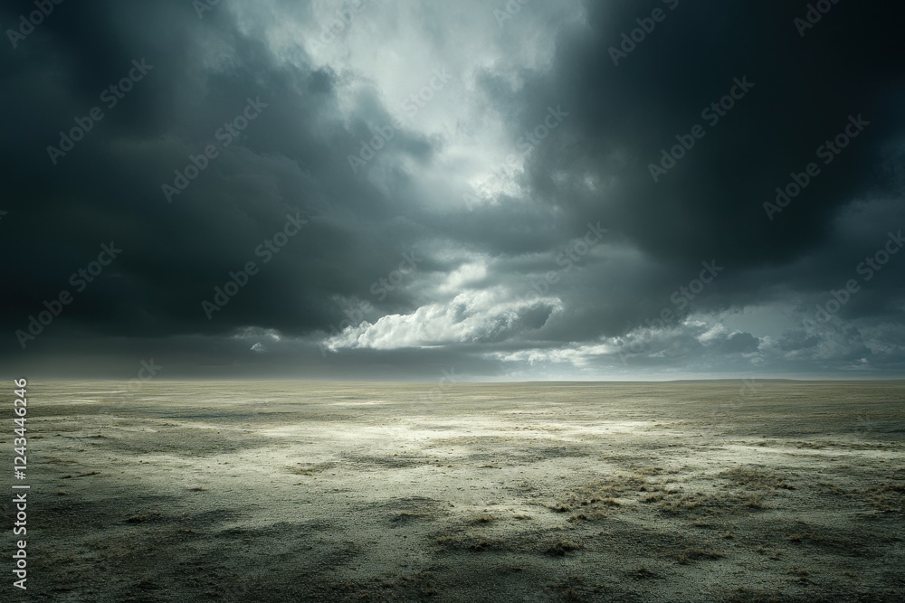 Obraz premium Dramatic Landscape with Dark Clouds Over an Empty Terrain