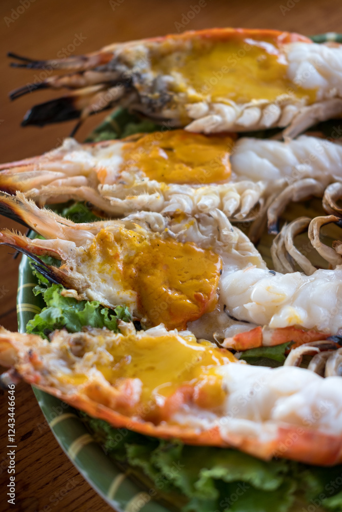 Jumbo sized freshwater river prawns in Ayutthaya. Thai language called Koong Pao. Beautiful color prawn Jumbo sized freshwater river prawns in Ayutthaya. Thai language called Koong Pao. Beautiful color prawn
