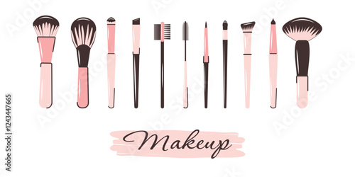 A set of makeup brushes on a white background. The concept of beauty. 
The concept of beauty, tenderness and femininity. Vector illustration. Vector design