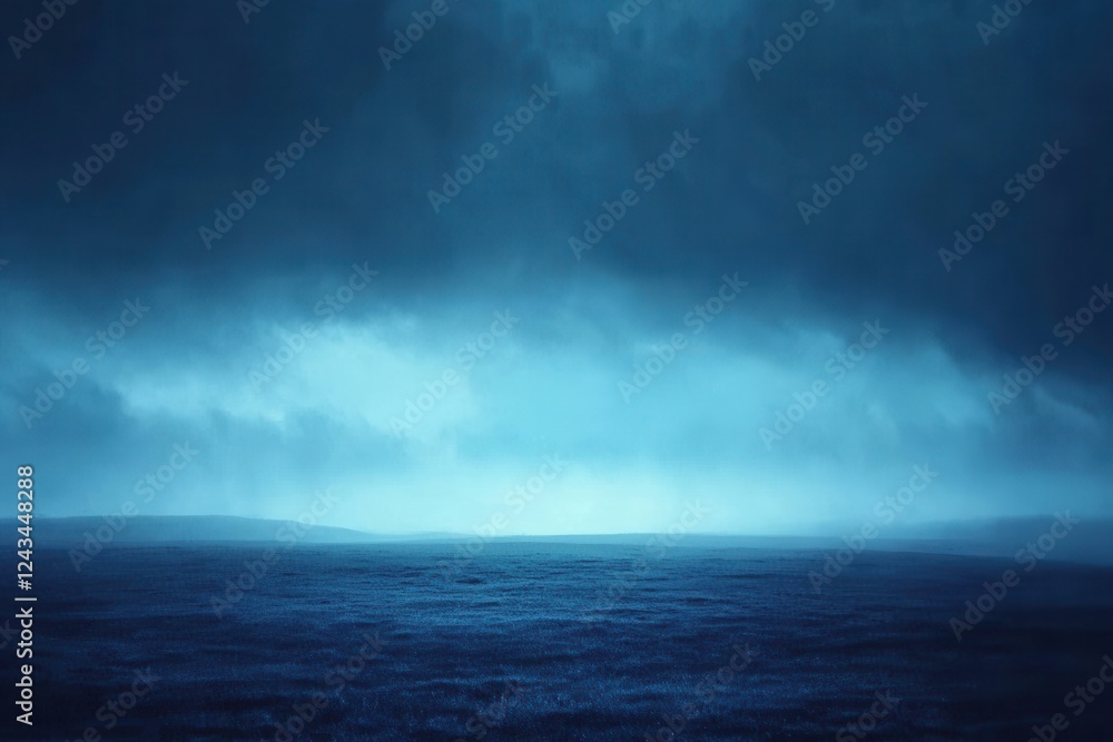 Fototapeta premium Serene Blue Ocean View Under Dramatic Cloudy Sky at Dusk