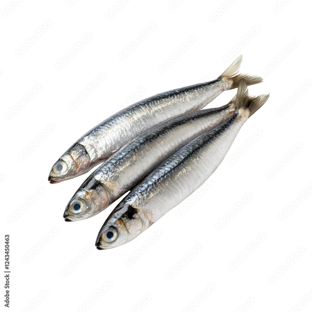Three Fresh Sardines on Transparent background Three Fresh Sardines on Transparent background