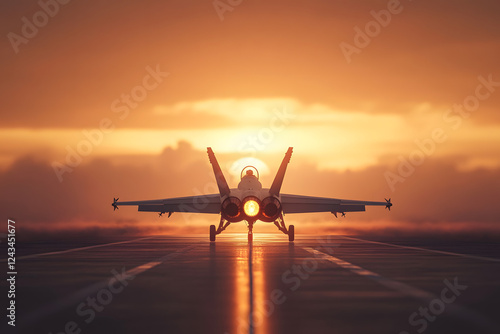 Jet Fighter Taking Off at Sunset: A Stunning View