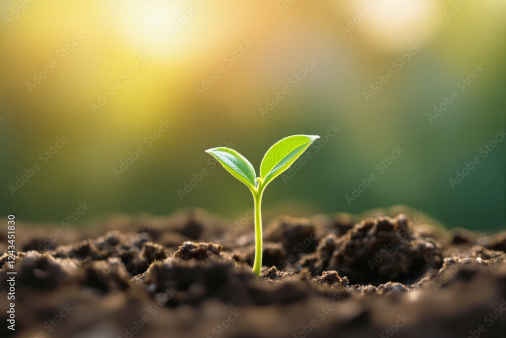 Young green seedling sprouting from fertile soil with sunlight on a blurred background. Concept of growth, new beginnings, and environmental sustainability. Ai generative Young green seedling sprouting from fertile soil with sunlight on a blurred background. Concept of growth, new beginnings, and environmental sustainability. Ai generative