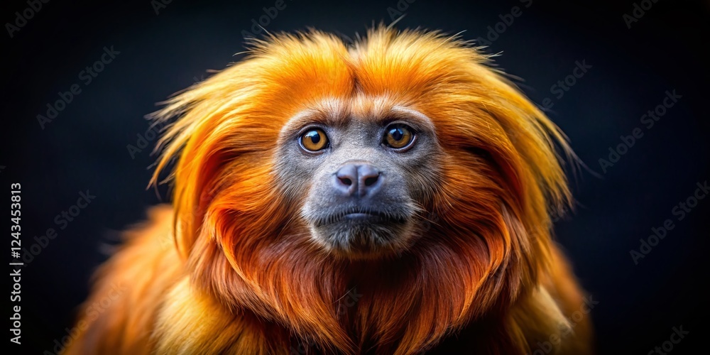 Obraz premium Golden Lion Tamarin Monkey Portrait, Dark Background, Wildlife Photography