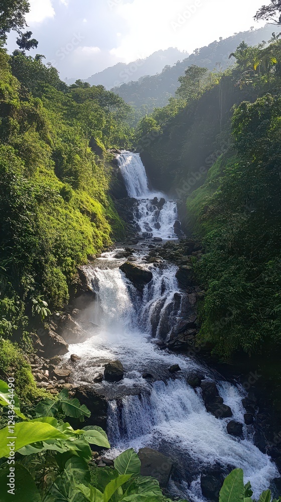 Cascading waterfall in a lush green forest Cascading waterfall in a lush green forest