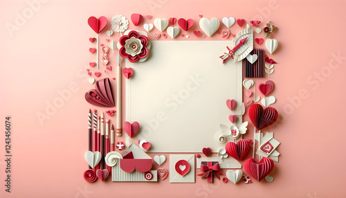 Valentine's Day frame - Greeting Card, paper craft style with copy space. .