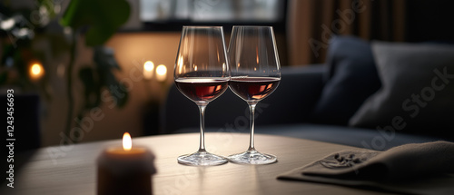 Wallpaper Mural Table with two fine wine glasses, candlelight reflecting in the glasses, festive ambiance-1 Torontodigital.ca
