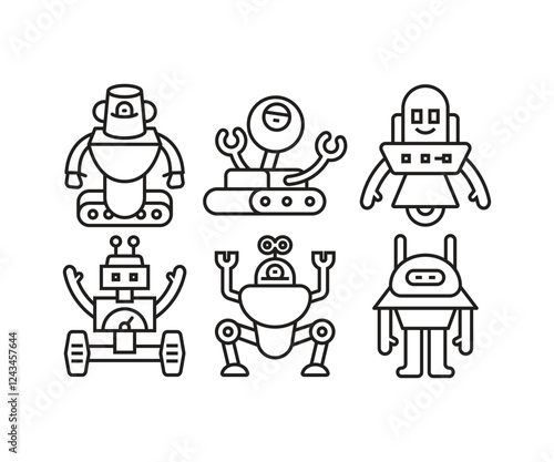 humanoid robot character icons set