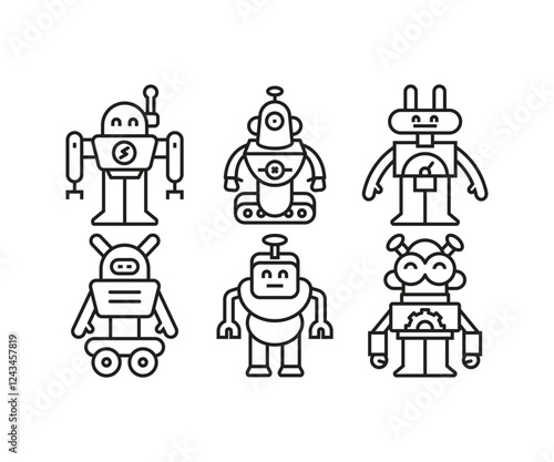 humanoid robot character icons set