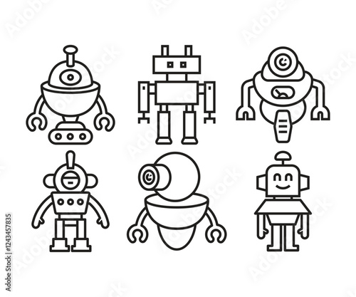 humanoid robot character icons set