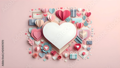 Valentine's Day background - Greeting Card, paper craft style with copy space. .