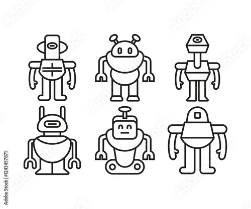 humanoid robot character icons set