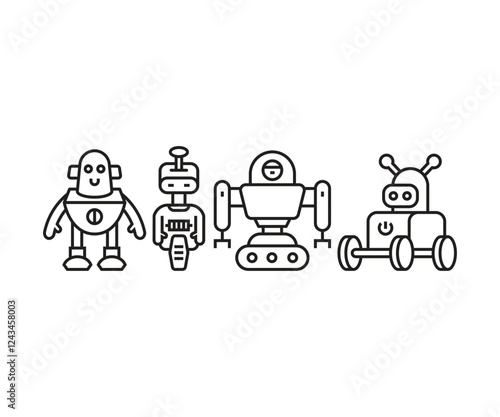 humanoid robot character icons set