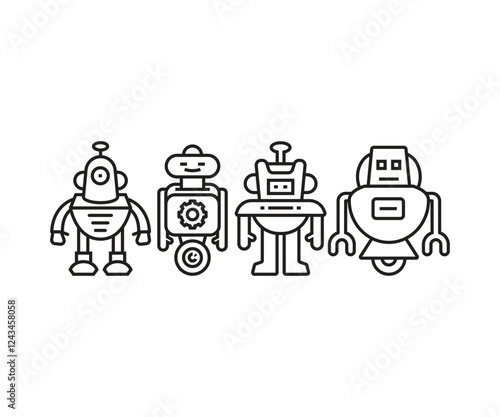 humanoid robot character icons set