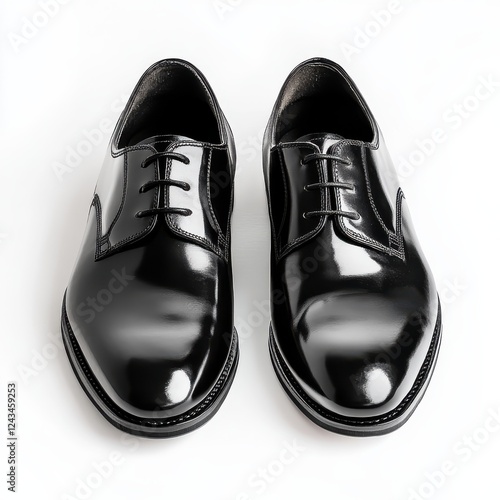 Polished black leather dress shoes placed neatly on a light surface for elegance and formal occasions