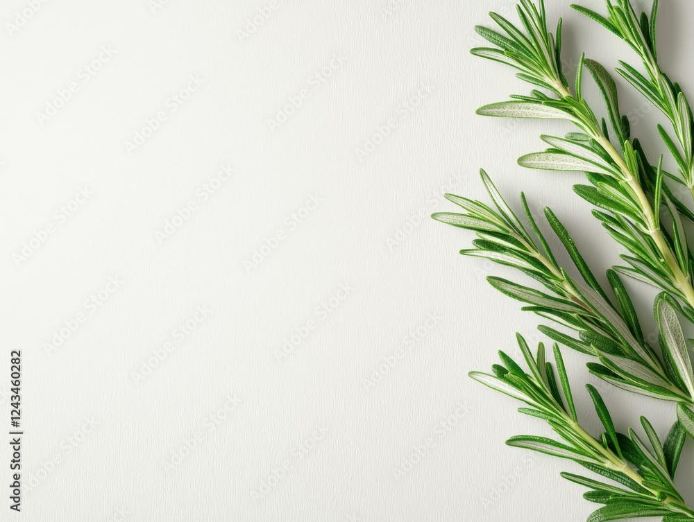 Fresh rosemary leaves on a clean surface. Fresh rosemary leaves on a clean surface.