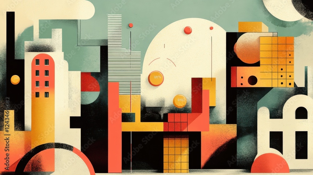 Obraz premium Futuristic real estate design showcasing abstract urban architecture and vibrant geometric shapes