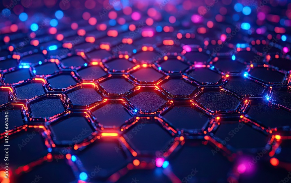 Fototapeta premium Abstract hexagonal pattern with neon lights.