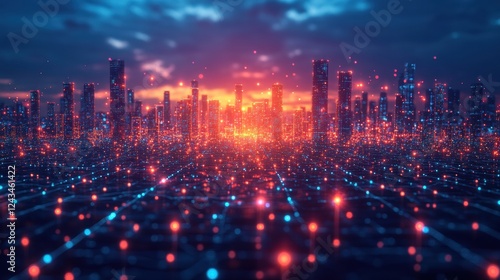 Digital background show up the hologram of connecting nertwork growing node in the megacity photo