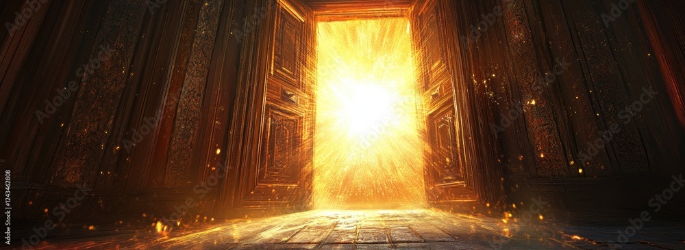 Obraz premium Golden Light Illuminates a Stone Archway in a Cave