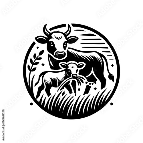 cow eating grass logo design