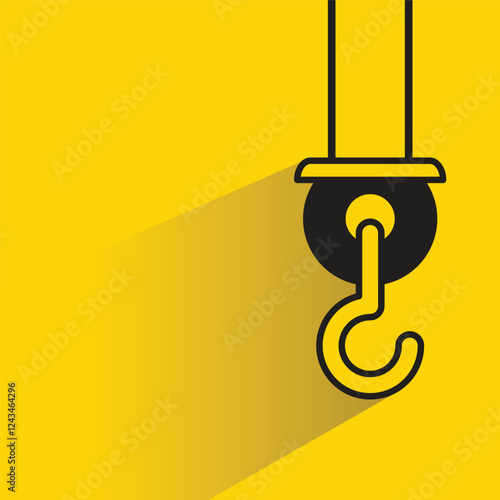 pulley and crane hook icon with shadow on yellow background