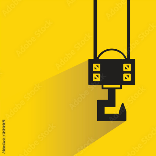 pulley and crane hook icon with shadow on yellow background