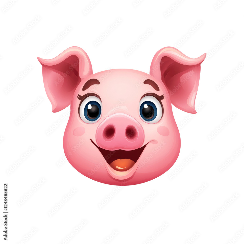 Cheerful Cartoon Pig Face Happy Hog Illustration Cheerful Cartoon Pig Face Happy Hog Illustration
