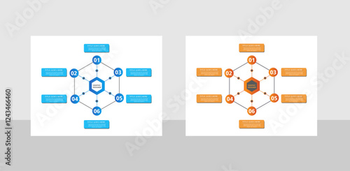 Modern Infographic template design with circle and polygonal type blue and orange  shape