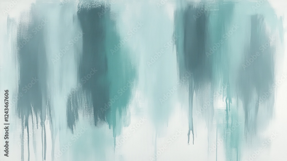 Fototapeta premium Soft pastel mint artwork featuring gentle pencil strokes and fluid drips creating a serene atmosphere