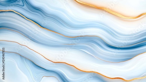 A stunning abstract image featuring smooth, flowing waves of blue and gold, perfect for backgrounds, digital art, and design projects. Inspires a sense of calm and elegance.